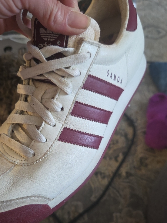 adidas Shoes - adidas Samoa Leather Sneakers in White and Burgundy